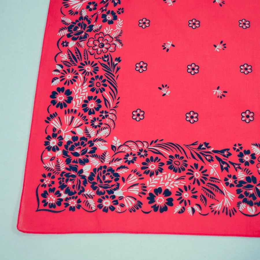 SOLD Vintage Red Blue Floral Print Bandana, Country Western Americana Neck Scarf NOS