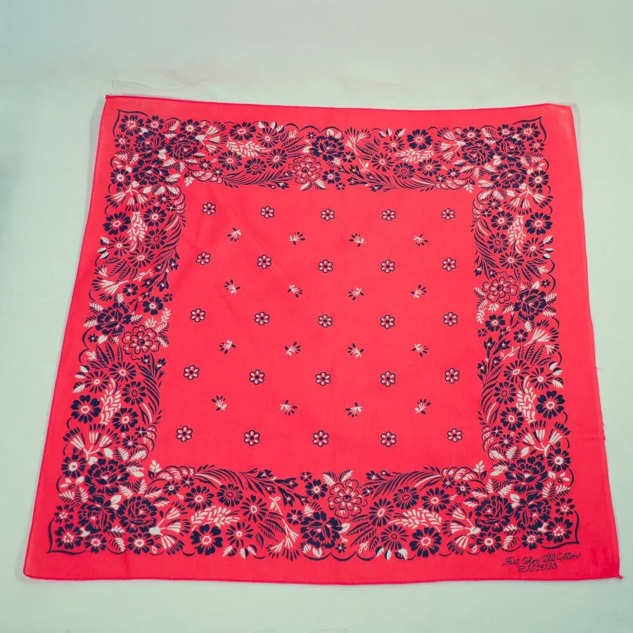 SOLD Vintage Red Blue Floral Print Bandana, Country Western Americana Neck Scarf NOS