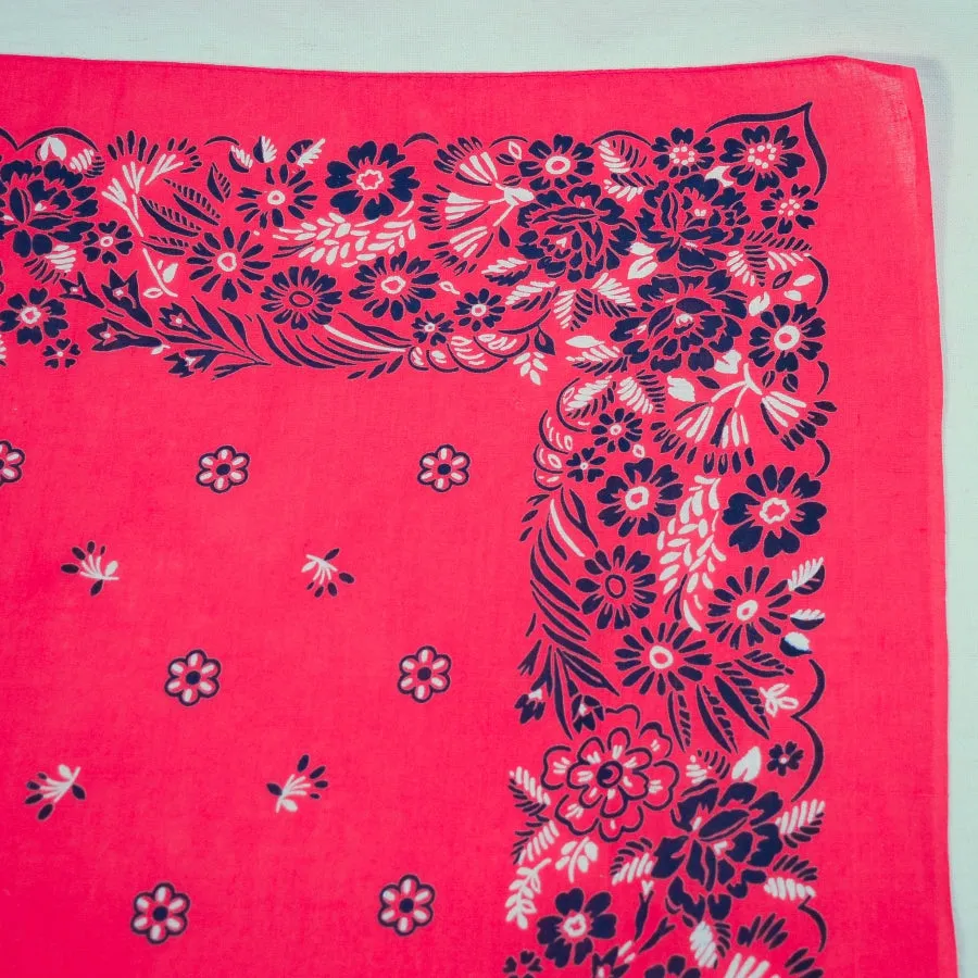 SOLD Vintage Red Blue Floral Print Bandana, Country Western Americana Neck Scarf NOS