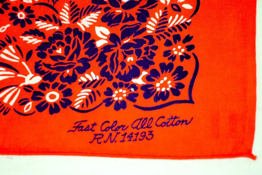 SOLD Vintage Red Blue Floral Print Bandana, Country Western Americana Neck Scarf NOS
