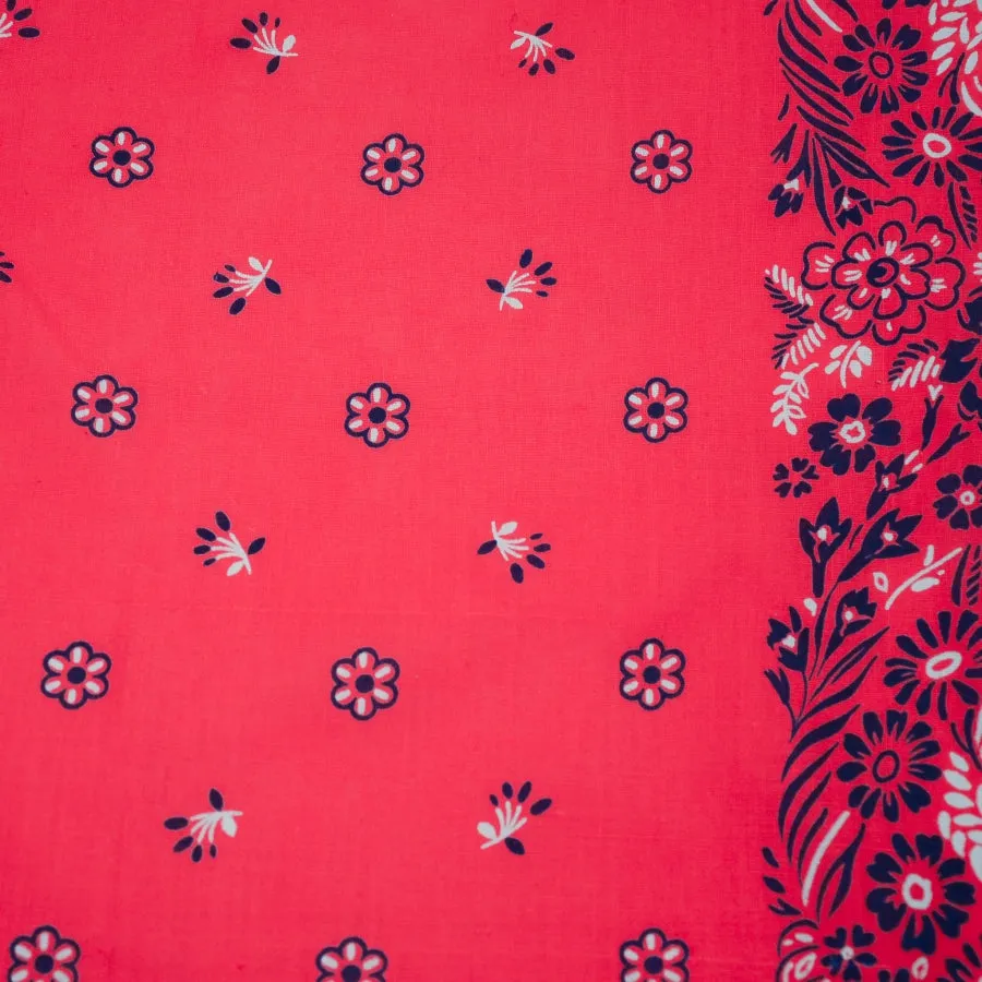 SOLD Vintage Red Blue Floral Print Bandana, Country Western Americana Neck Scarf NOS