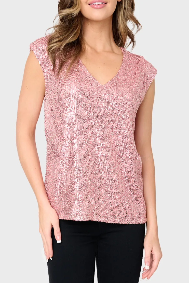 Sparkle And Shine Favorite V-Neck Sequin Tee