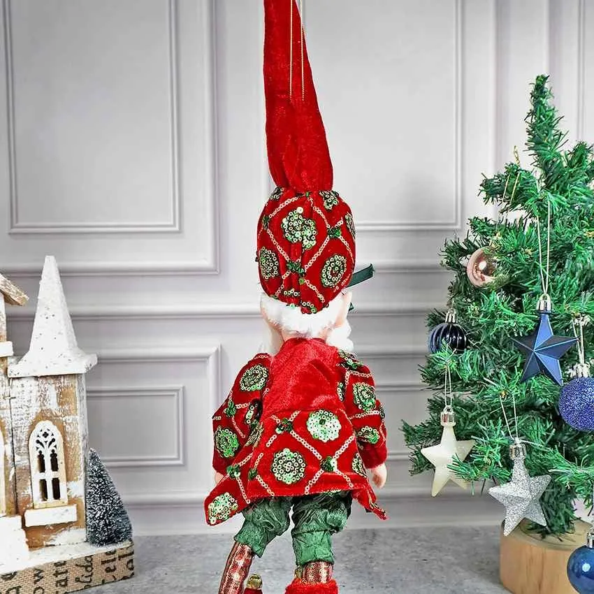 Standing Red Naughty Ball Elf Christmas Accent Decoration | 7 x 4 x 22 inches
