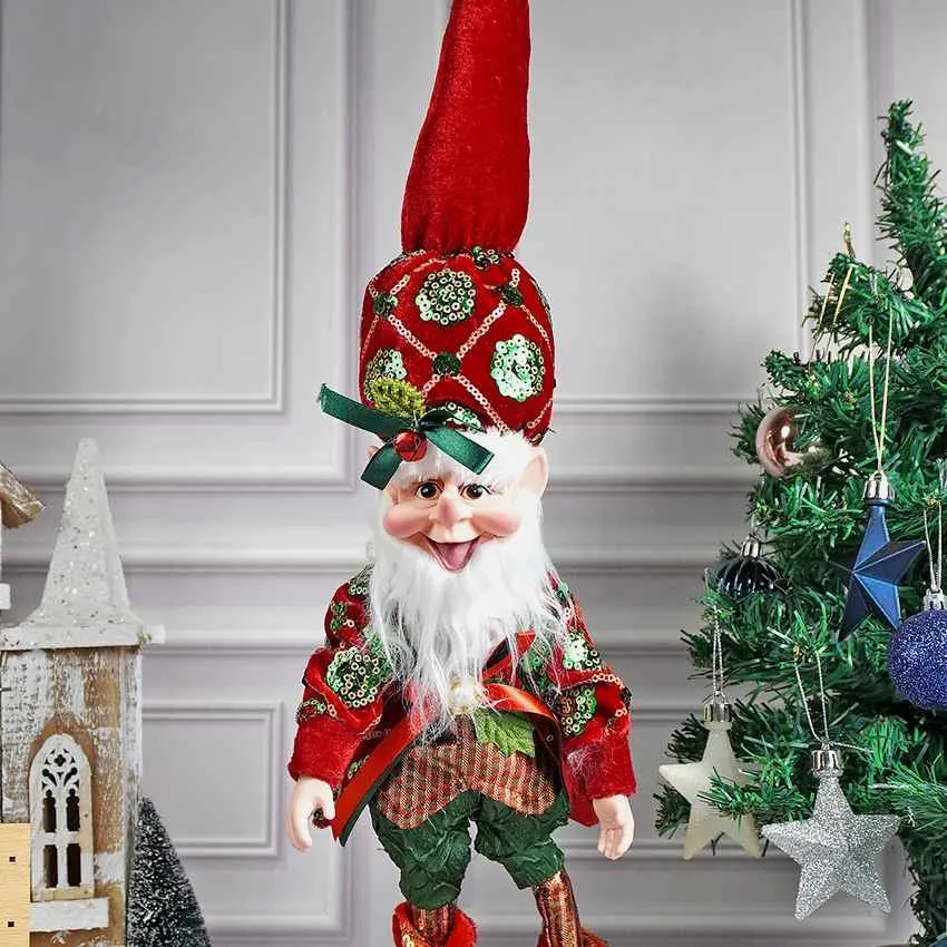Standing Red Naughty Ball Elf Christmas Accent Decoration | 7 x 4 x 22 inches