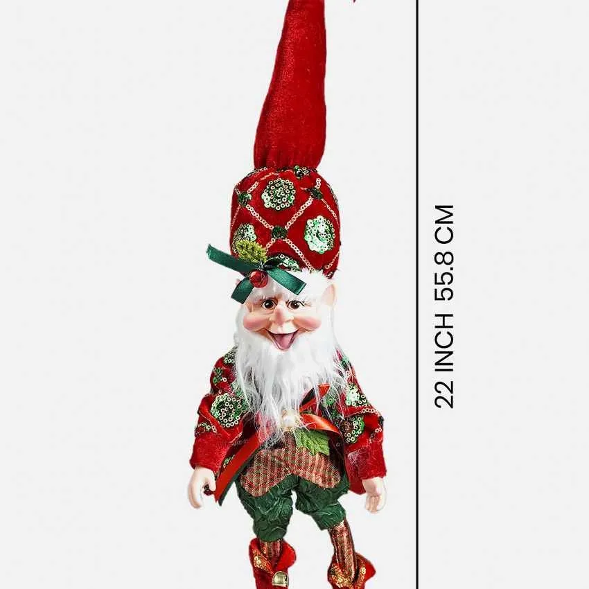 Standing Red Naughty Ball Elf Christmas Accent Decoration | 7 x 4 x 22 inches