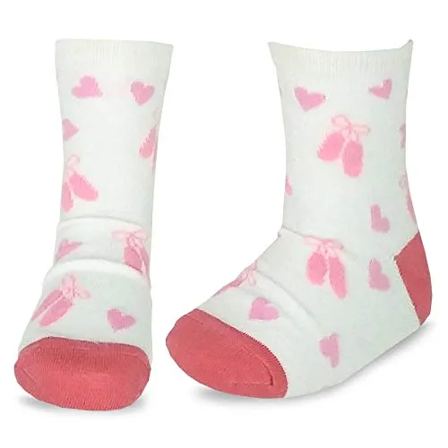 TeeHee Little Girls Cotton Crew Socks 6 Pair Pack (Floral Roller Blades)(K2027)