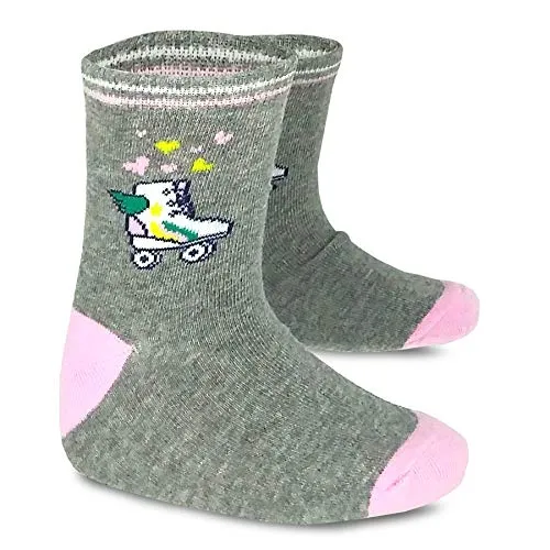TeeHee Little Girls Cotton Crew Socks 6 Pair Pack (Floral Roller Blades)(K2027)