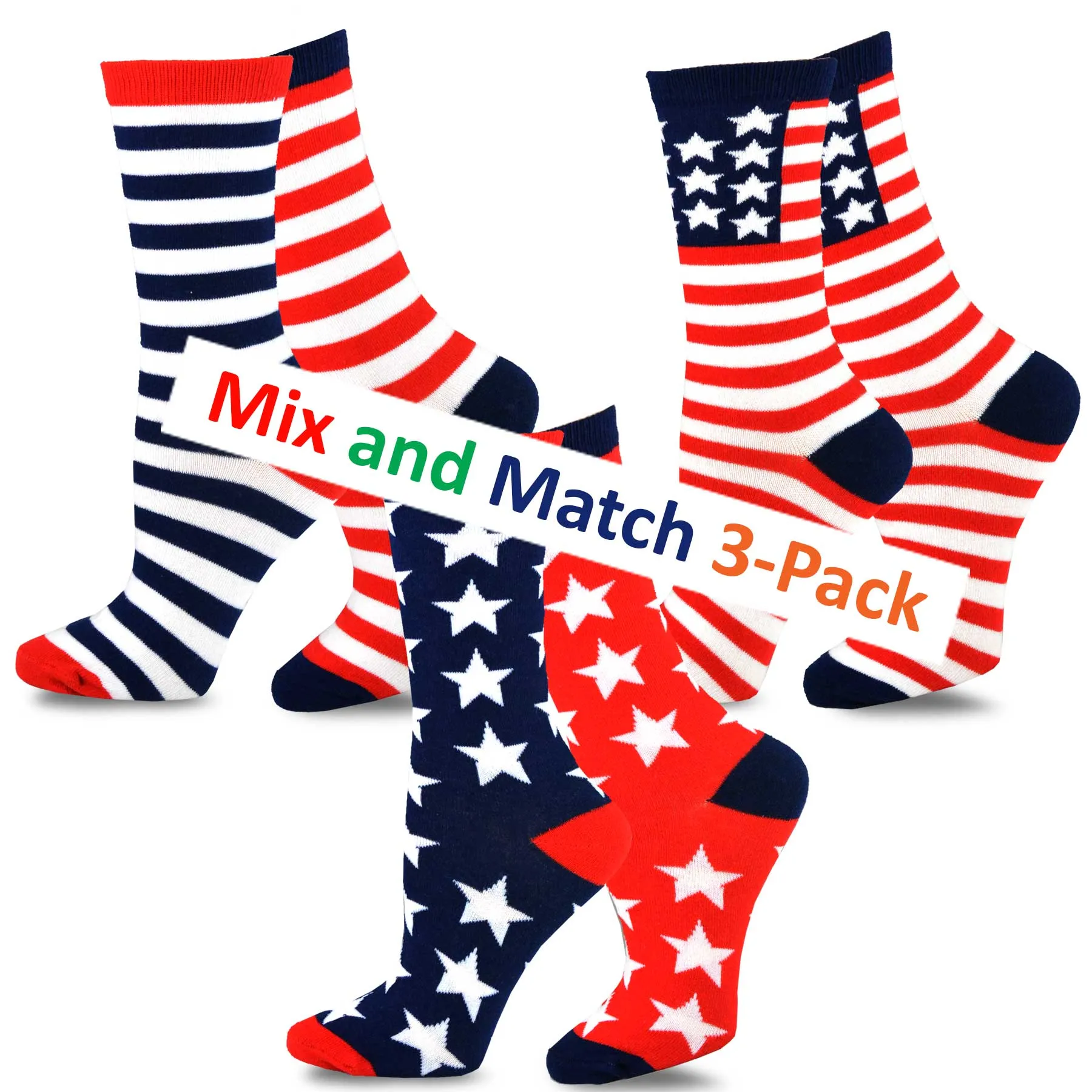 TeeHee Socks Men's 4th of July Cotton Crew American 3-Pack (51130)