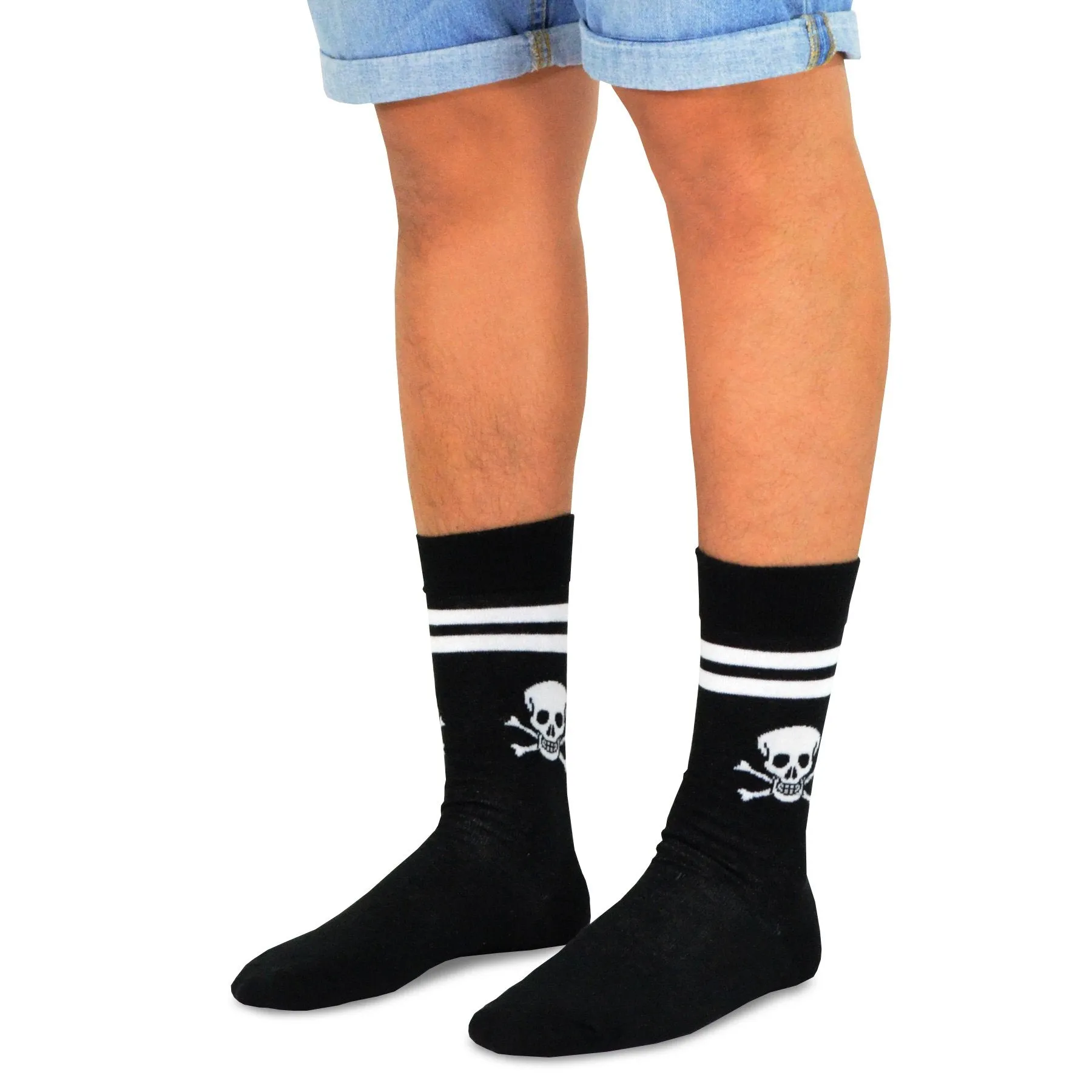 TeeHee Socks Men's Novelty Cotton Crew Skulls and Stripes 5-Pack (51056)