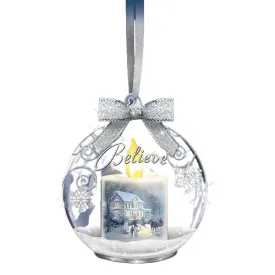 The Bradford Exchange Believe Candles Glow Illuminated Glass Christmas Ornament Decorations by Thomas Kinkade 4.5-inches