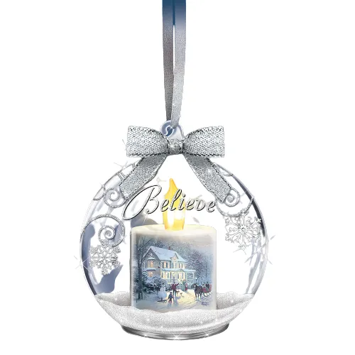 The Bradford Exchange Believe Candles Glow Illuminated Glass Christmas Ornament Decorations by Thomas Kinkade 4.5-inches