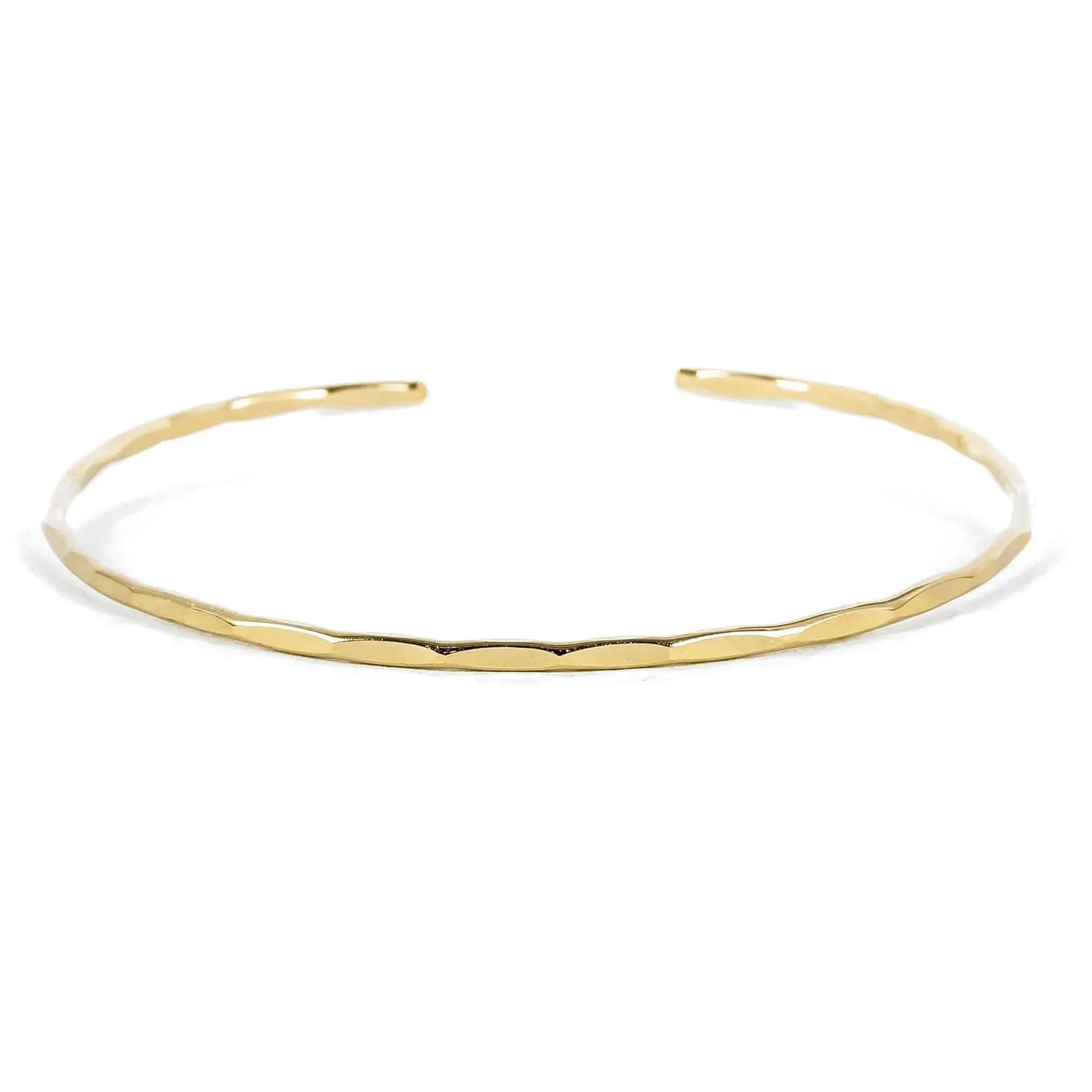 Thin Hammered Cuff in 14K Gold Fill; Delicate Handmade Stacking Bracelet for Women by Lotus Stone Jewelry (Small, Gold)