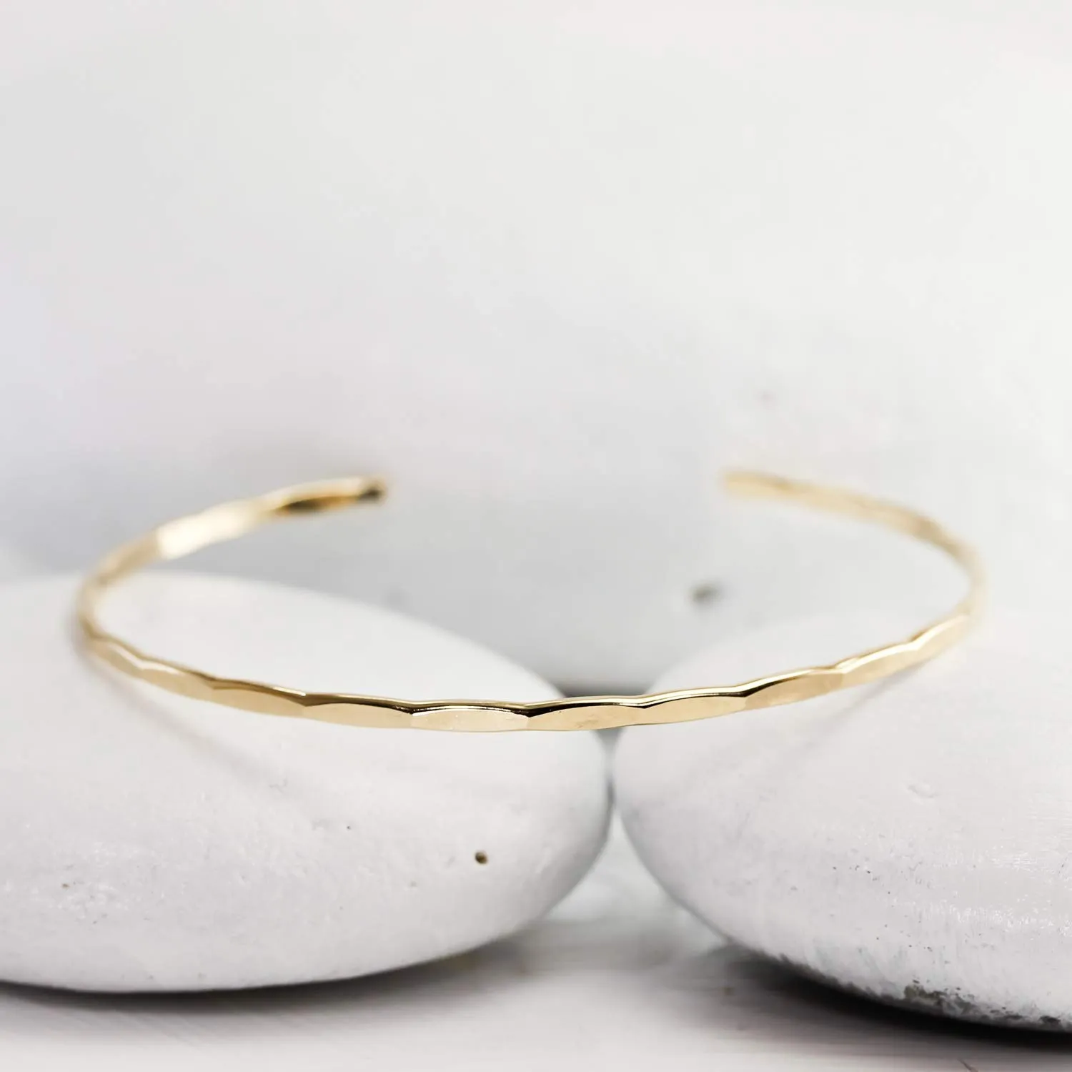 Thin Hammered Cuff in 14K Gold Fill; Delicate Handmade Stacking Bracelet for Women by Lotus Stone Jewelry (Small, Gold)