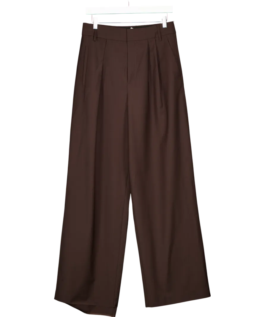 Tibi Chocolate Brown Pleated Wide Leg Trousers UK 6