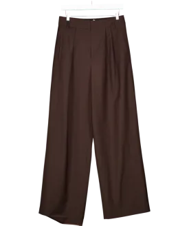 Tibi Chocolate Brown Pleated Wide Leg Trousers UK 6