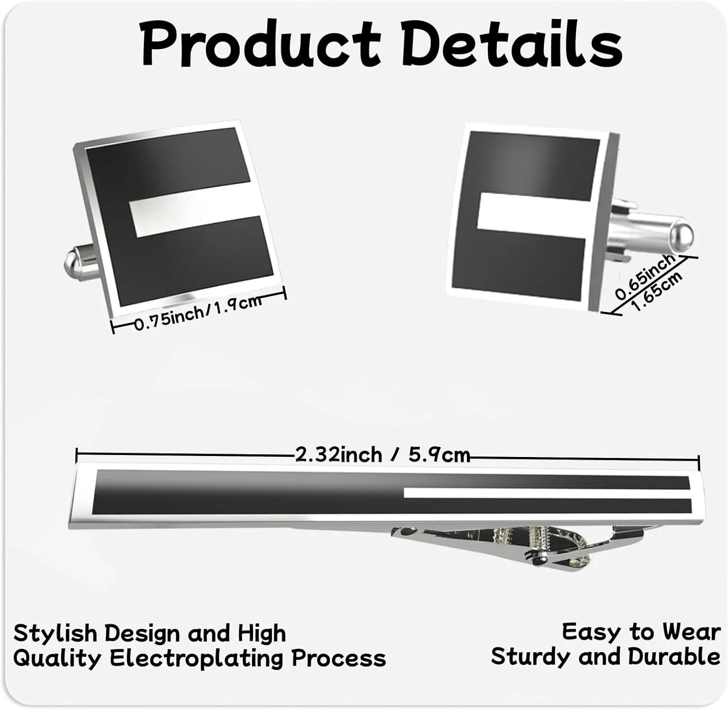 Tie Clips & Cufflinks Set for Men - Unique Tie Bar, Birthday & Christmas Gifts, Father's Day Gifts, Valentine's Day & Easter Ideas