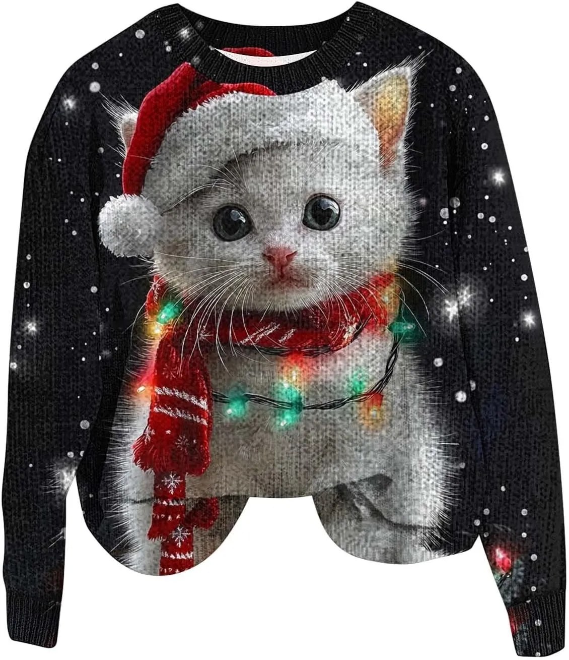 Ugly Christmas Sweater Women Men Funny Cat Sweatshirts Pullover Xmas Shirts Fashion Tops Knit Ribbed Winter Sweater