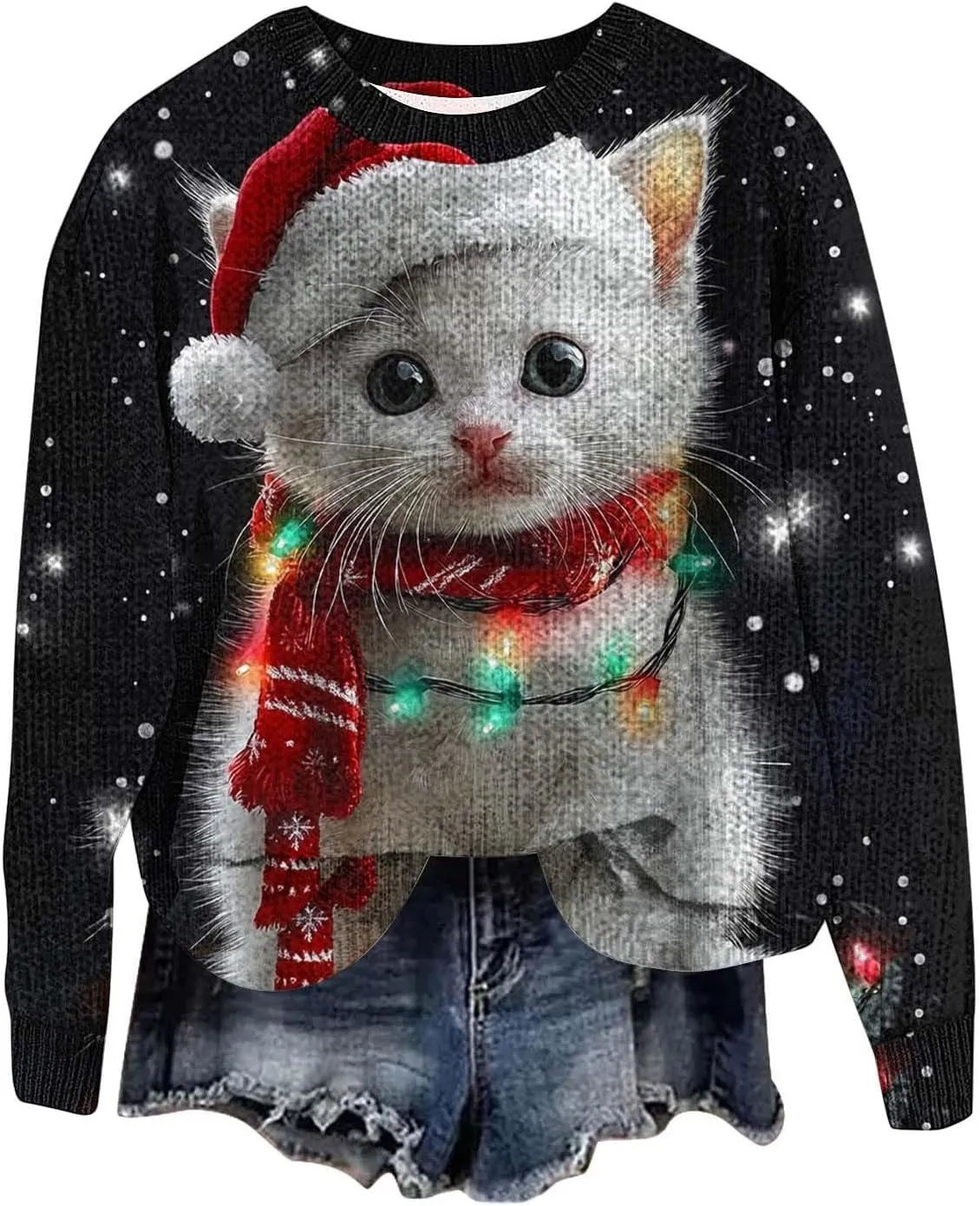 Ugly Christmas Sweater Women Men Funny Cat Sweatshirts Pullover Xmas Shirts Fashion Tops Knit Ribbed Winter Sweater