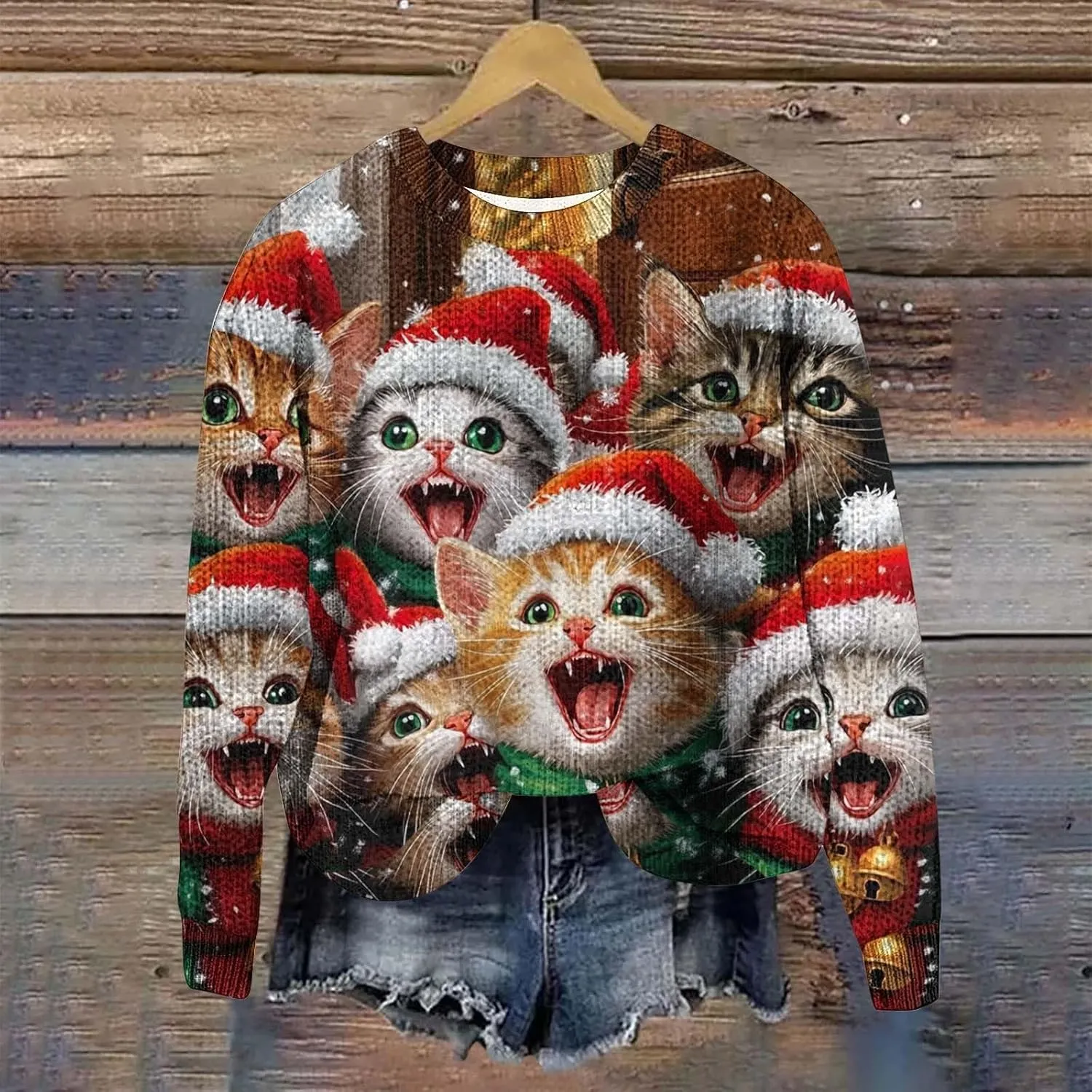 Ugly Christmas Sweater Women Men Funny Cat Sweatshirts Pullover Xmas Shirts Fashion Tops Knit Ribbed Winter Sweater