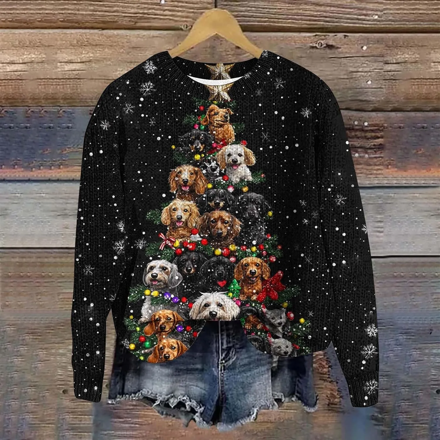 Ugly Christmas Sweater Women Men Funny Cat Sweatshirts Pullover Xmas Shirts Fashion Tops Knit Ribbed Winter Sweater