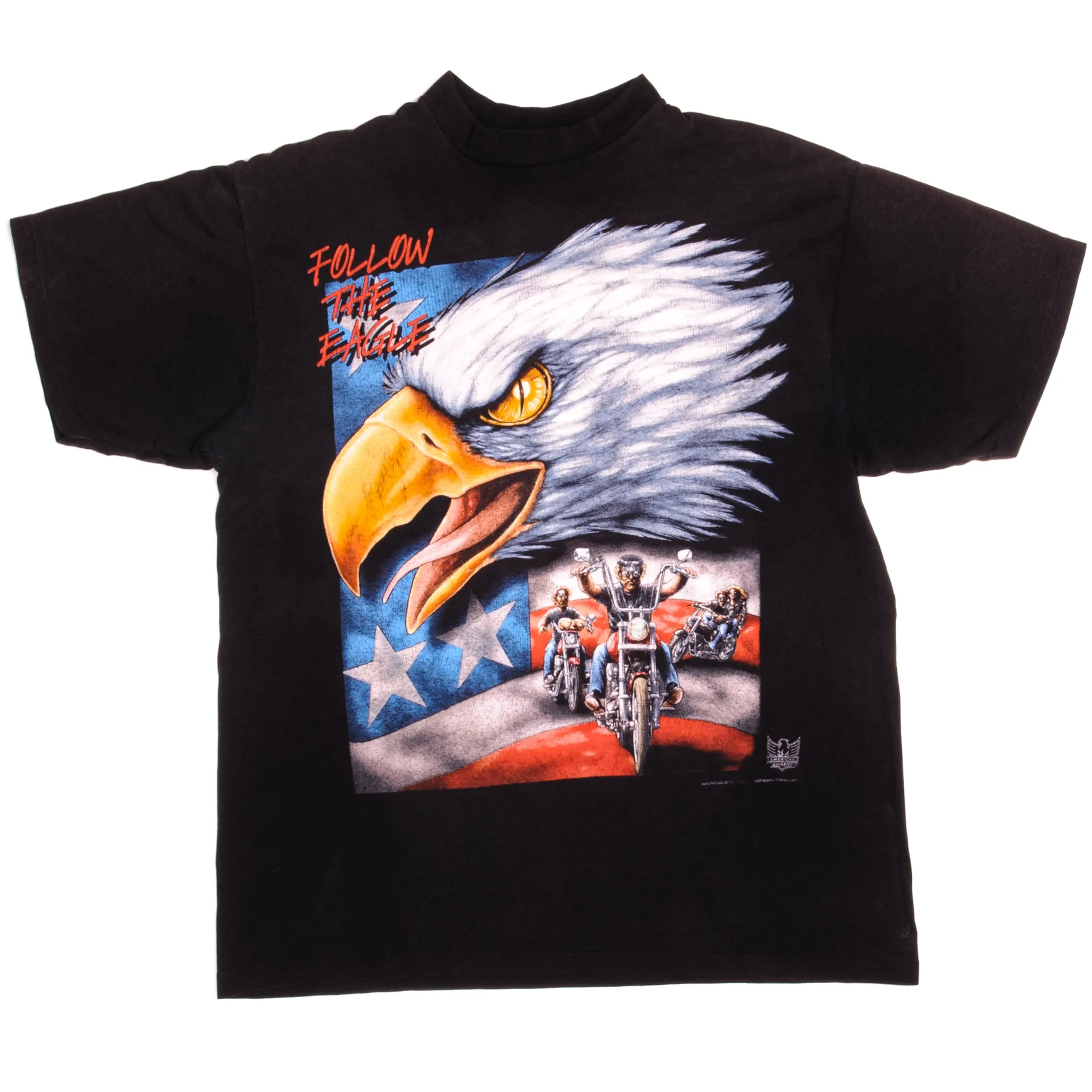 VINTAGE 3D EMBLEM AMERICAN BIKER FOLLOW THE EAGLE TEE SHIRT 1998 XL MADE IN USA