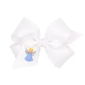 White moonstitch bow with embroidered angel
