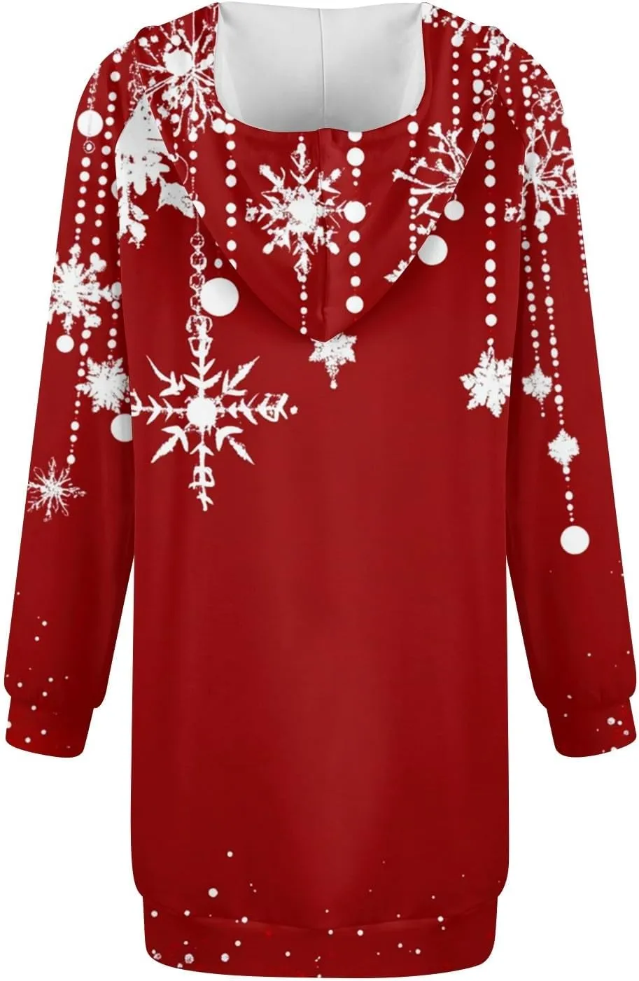Women's Fall Christmas Tree Snowflake Print Long Sleeve Tops Round Neck Patchwork Sweatshirt Hooded Dresses
