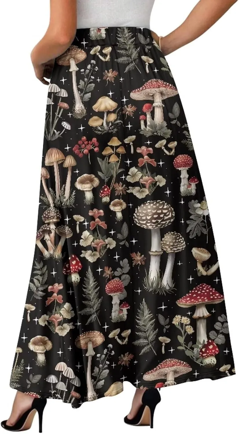 Women's Maxi High Waist Pleated Skirt Casual Long Skirts Ankle Length Flowy Swing Party Skirt with Pockets