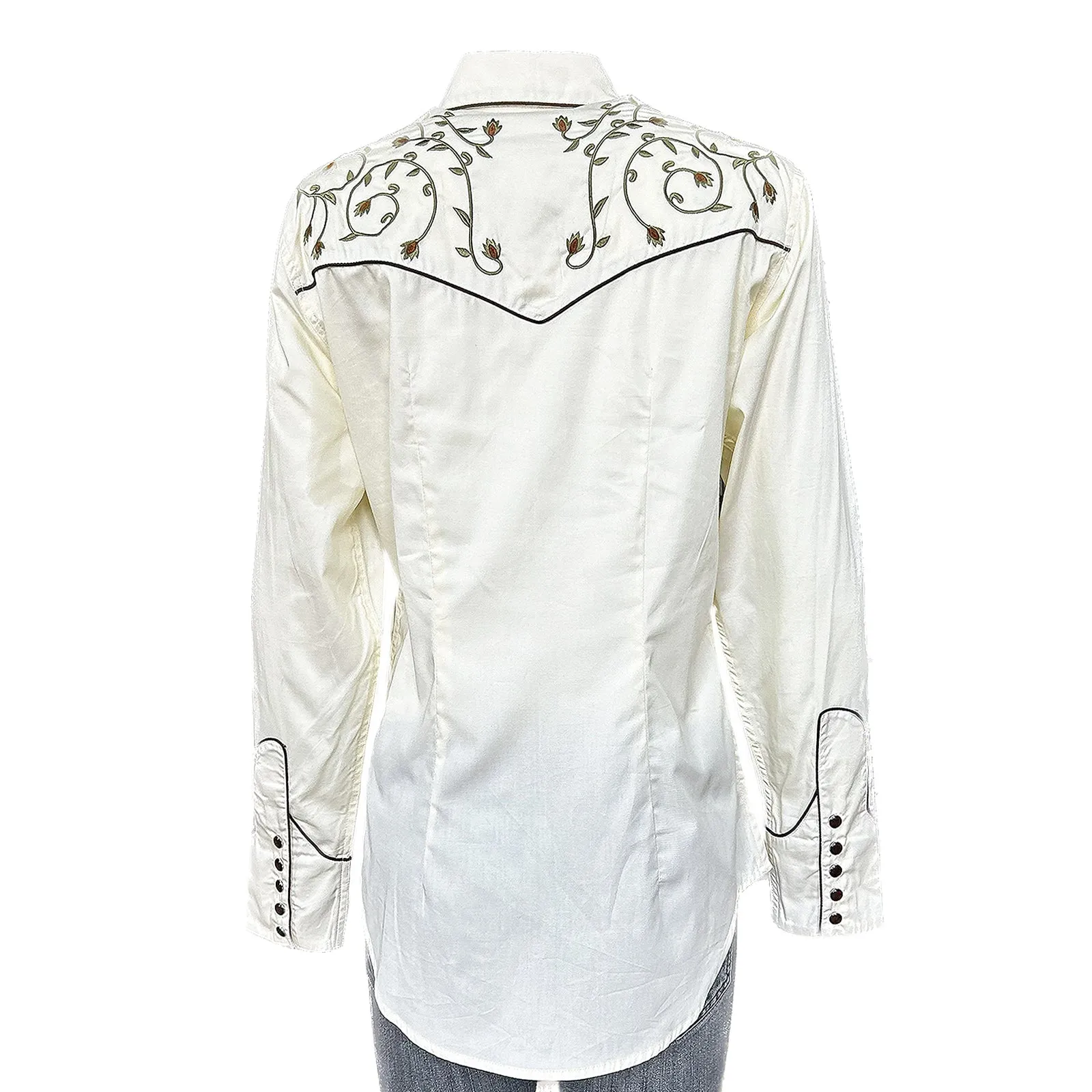 Women’s Rhinestones & Scrolls Embroidery Western Shirt in Ivory