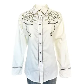 Women’s Rhinestones & Scrolls Embroidery Western Shirt in Ivory