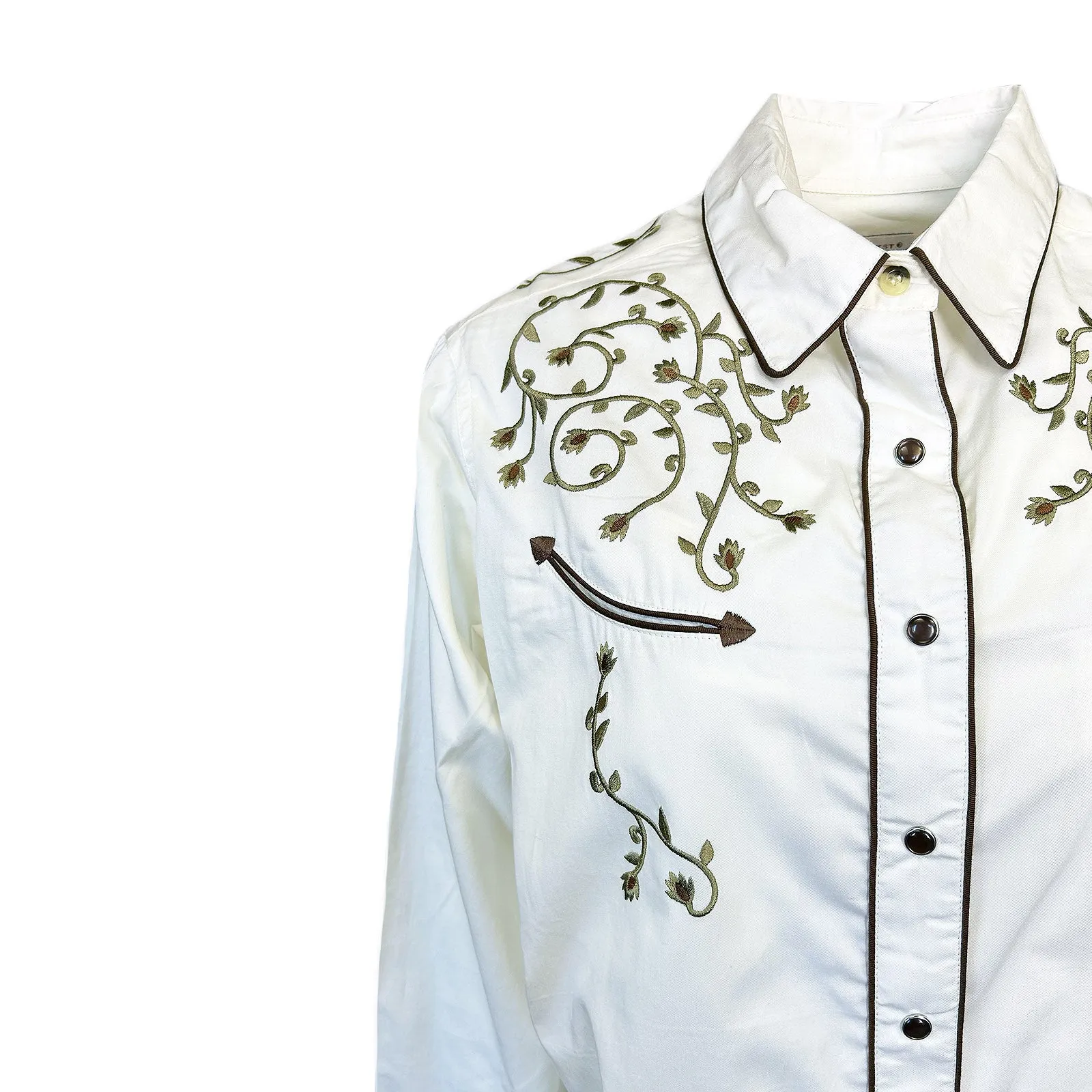 Women’s Rhinestones & Scrolls Embroidery Western Shirt in Ivory