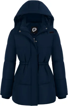 Women's Winter Warm Puffer Coat Cropped Slim Fit Down Jacket with Removable Hood Long Sleeve Lightweight Coats