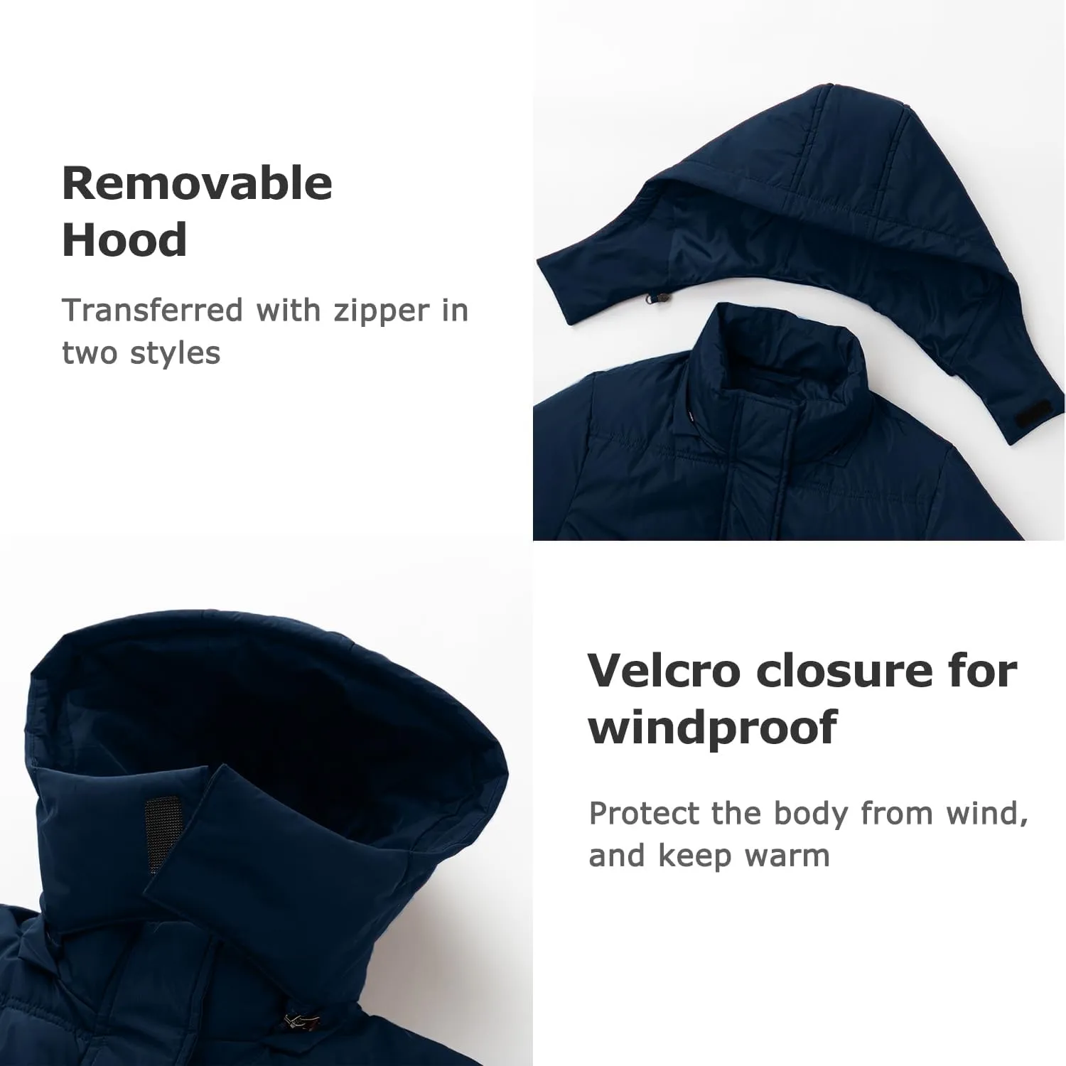 Women's Winter Warm Puffer Coat Cropped Slim Fit Down Jacket with Removable Hood Long Sleeve Lightweight Coats