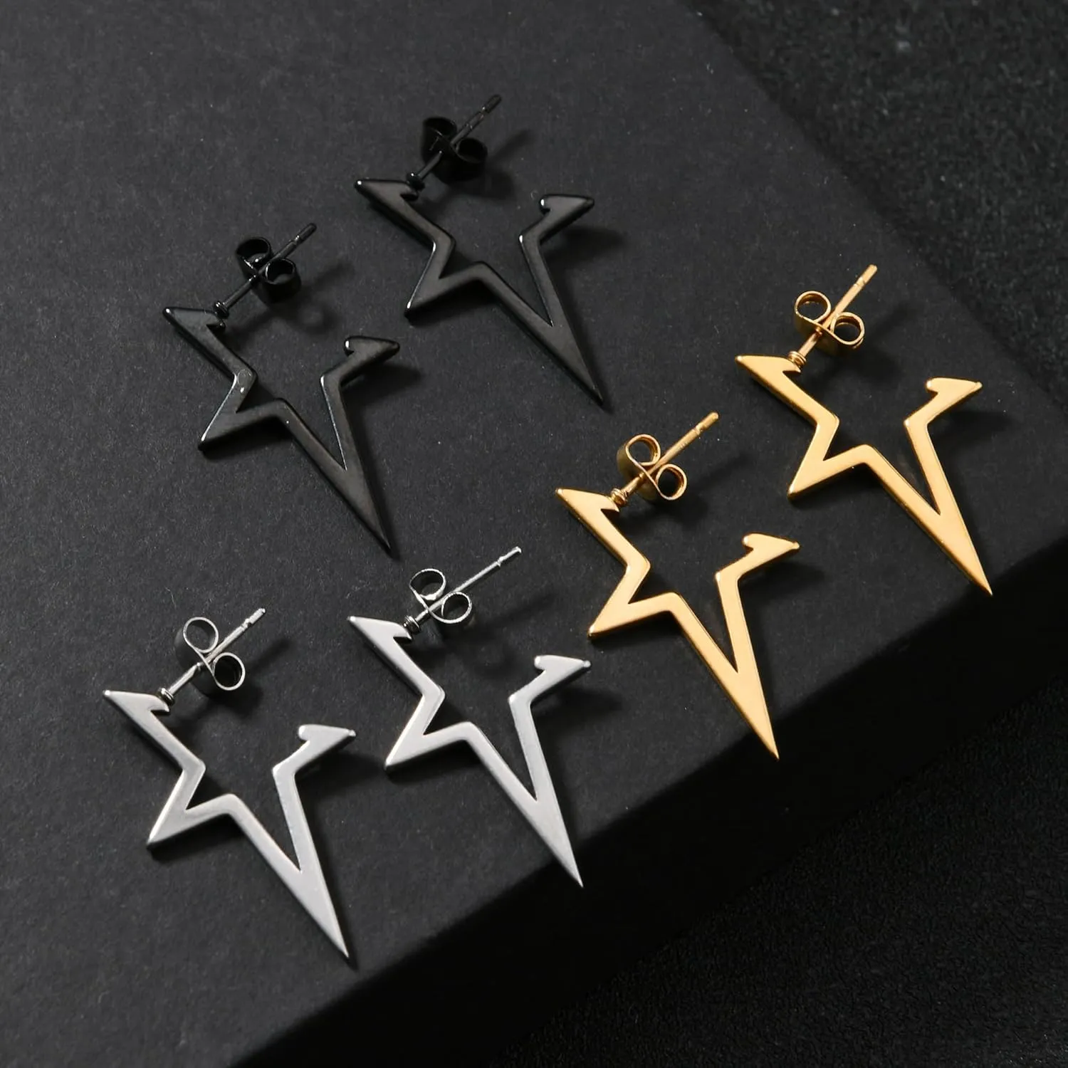 Y2K Spike Star Grunge Earrings Goth Stainless Steel Black Silver Gold Hollow Star Punk Small Dangling Stud Earrings Christmas Jewelry Gifts for Women