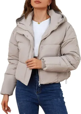 Yimoon Women's Cropped Puffer Jacket Hooded Zip Up Quilted Short Padded Coat Lightweight Winter Warm Outwear